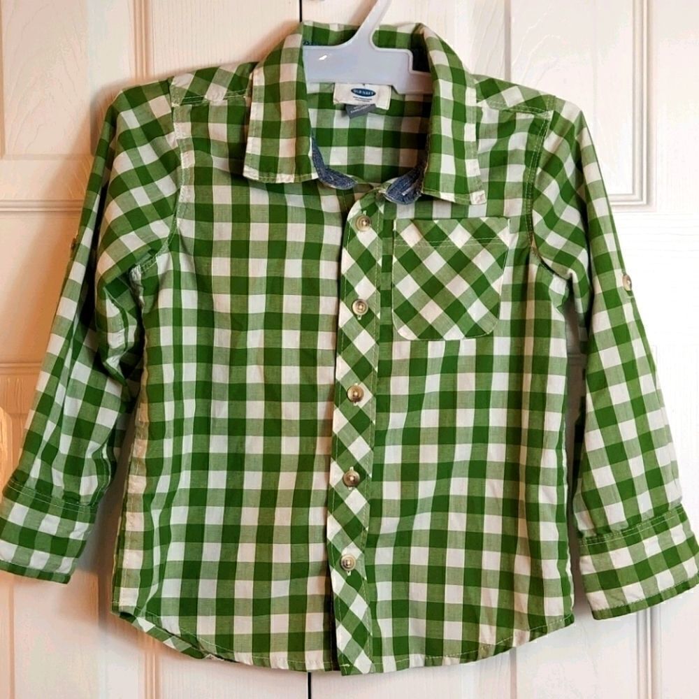 Old Navy Green Gingham Plaid Button Shirt Sz 4T